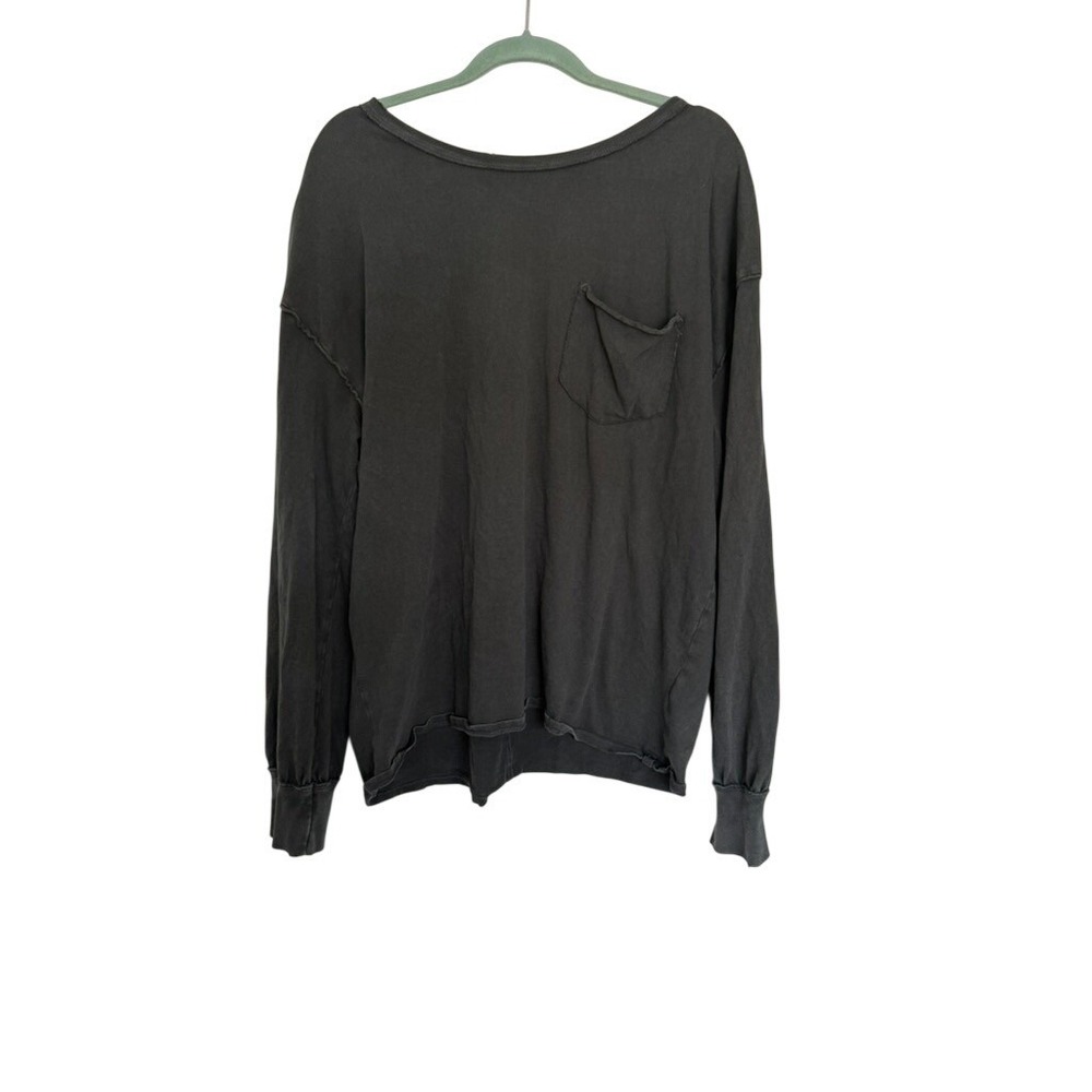 We The Free Free People Large Charcoal Black Fade Into You Pocket Tee OB1592867